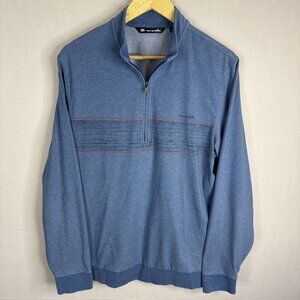 Travis Mathew Pullover Mens‎ Medium Blue Quarter Zip Golf Sweater Knit Stretch